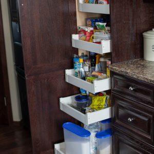 Pantry pullouts. Tired of emptying your shelves to get to the stuff in the back? Pullouts are the answer!